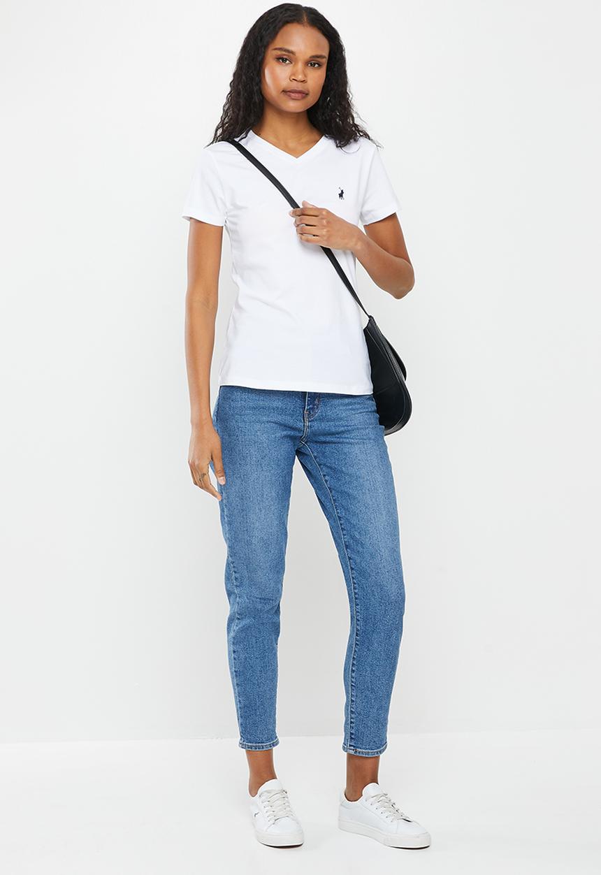 POLO - Kelly basic short sleeve essential v neck stretch T-shirt - white