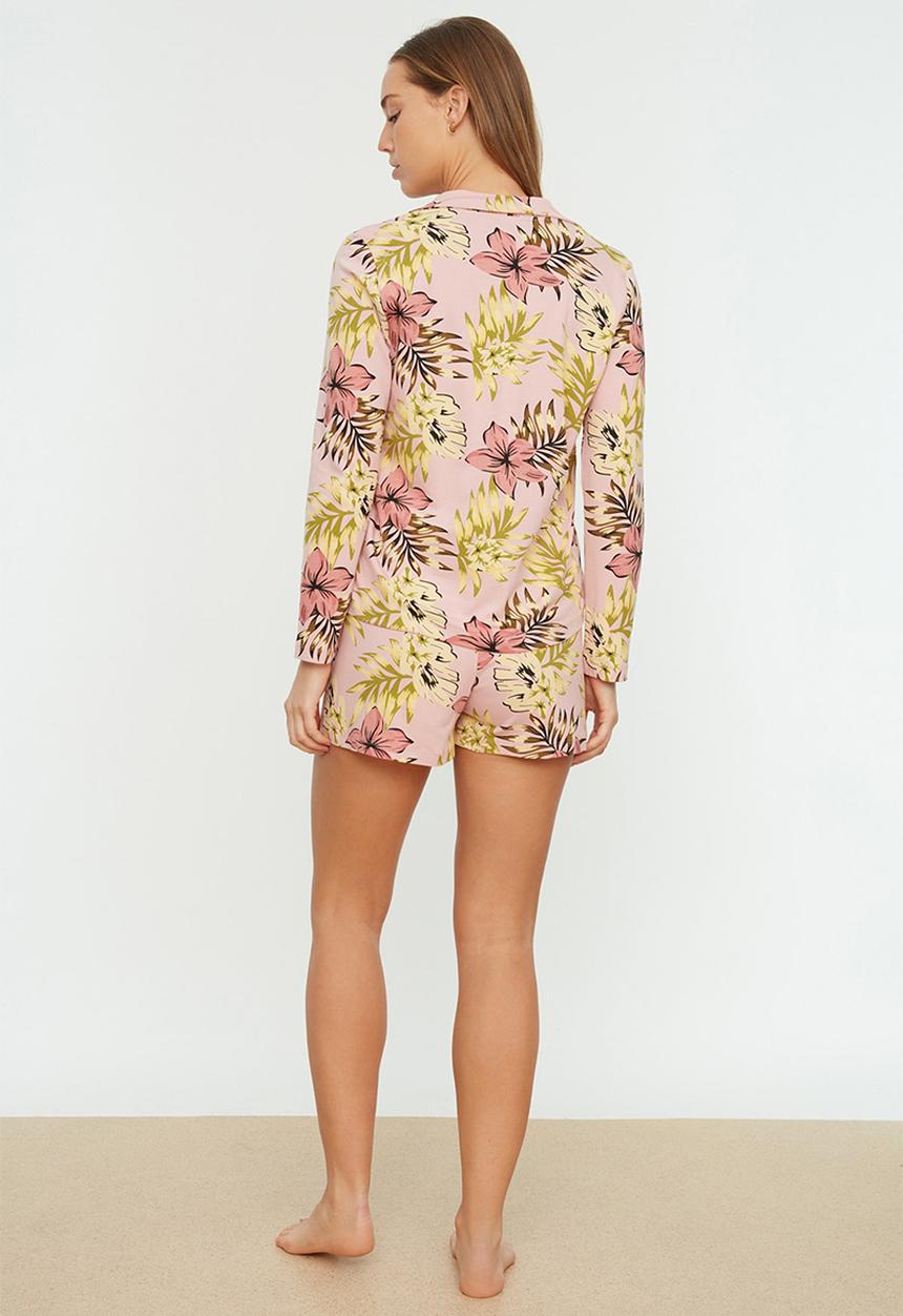 Trendyol - Floral patterned knit pajamas set - pink