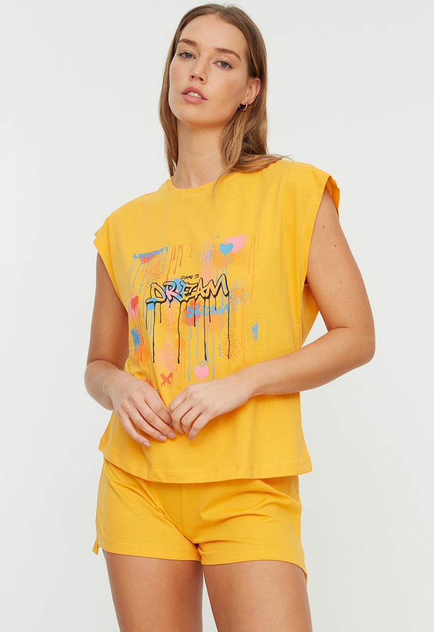 Trendyol - Print knit pajamas set - yellow