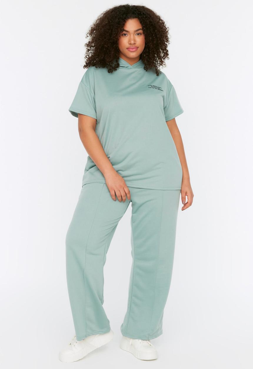 Trendyol - Plus hooded bottom-top set - mint