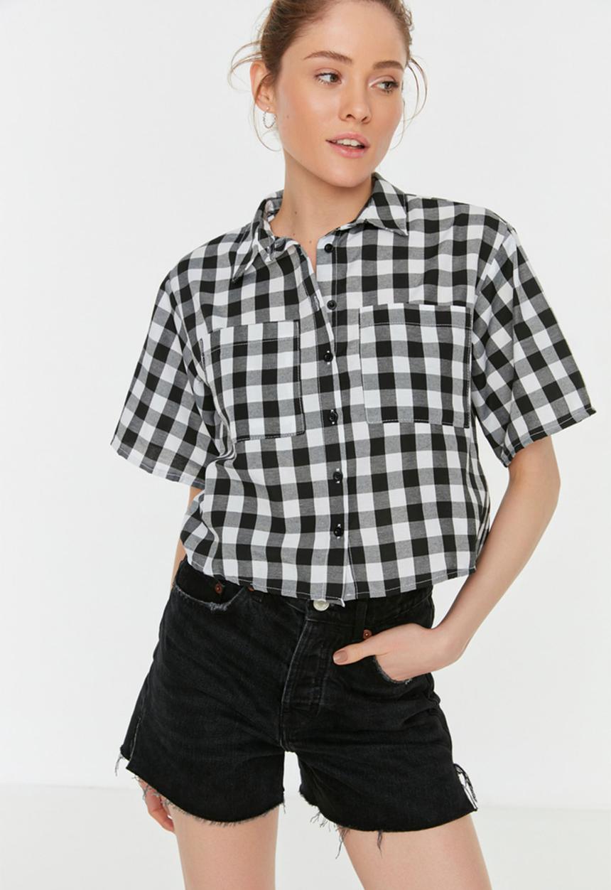 Trendyol - Check basic shirt - black