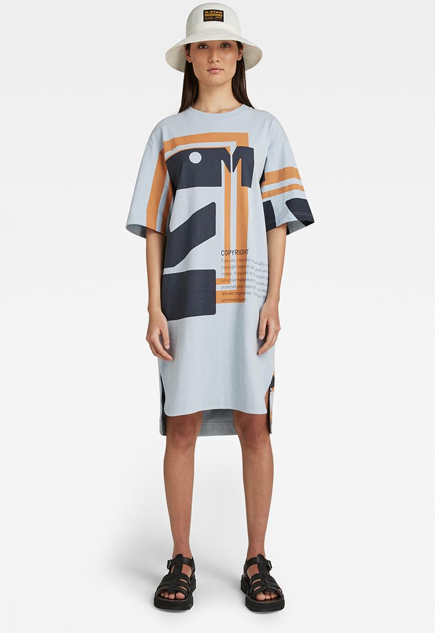 G-STAR - Printed gr loose dress 1\2 sl - dk ice