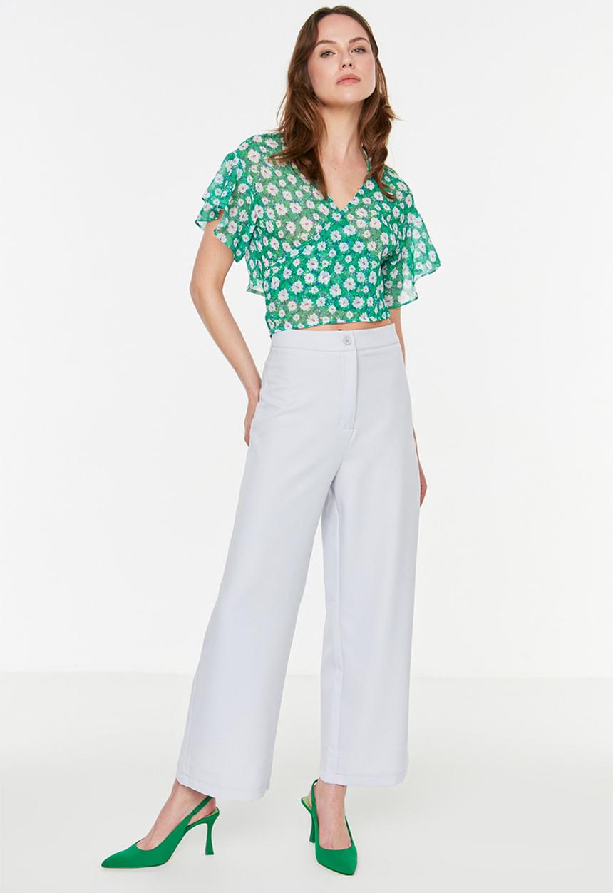 Trendyol - Floral sheer blouse - green