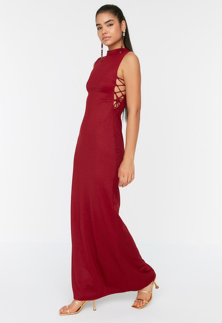 Trendyol - Strappy detail high neck dress - burgundy