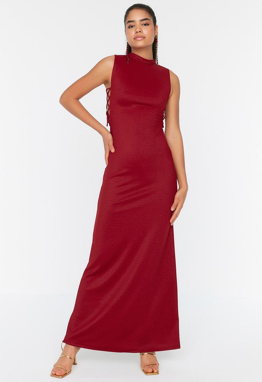 Trendyol - Strappy detail high neck dress - burgundy
