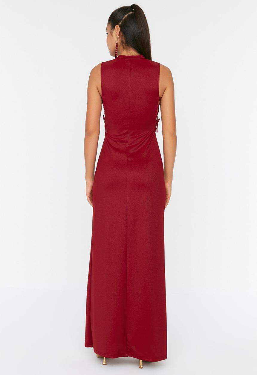 Trendyol - Strappy detail high neck dress - burgundy