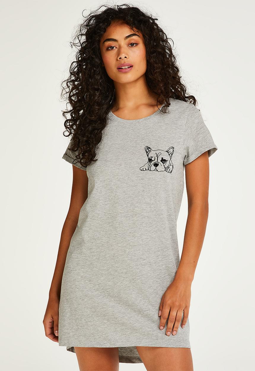 Hunkemoller - Nightie r-neck short sleeve - light grey melange