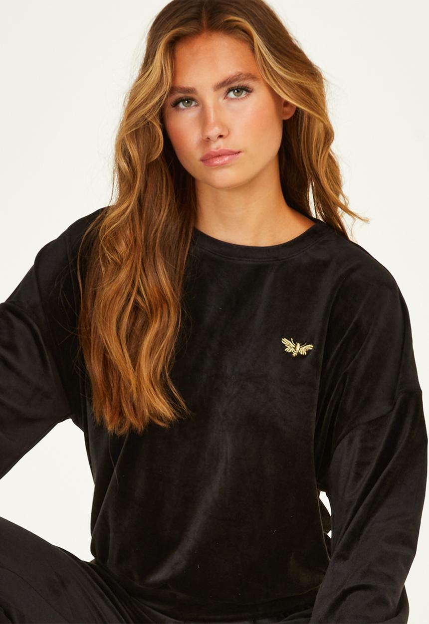 Hunkemoller - Top long sleeve velours oversized - black