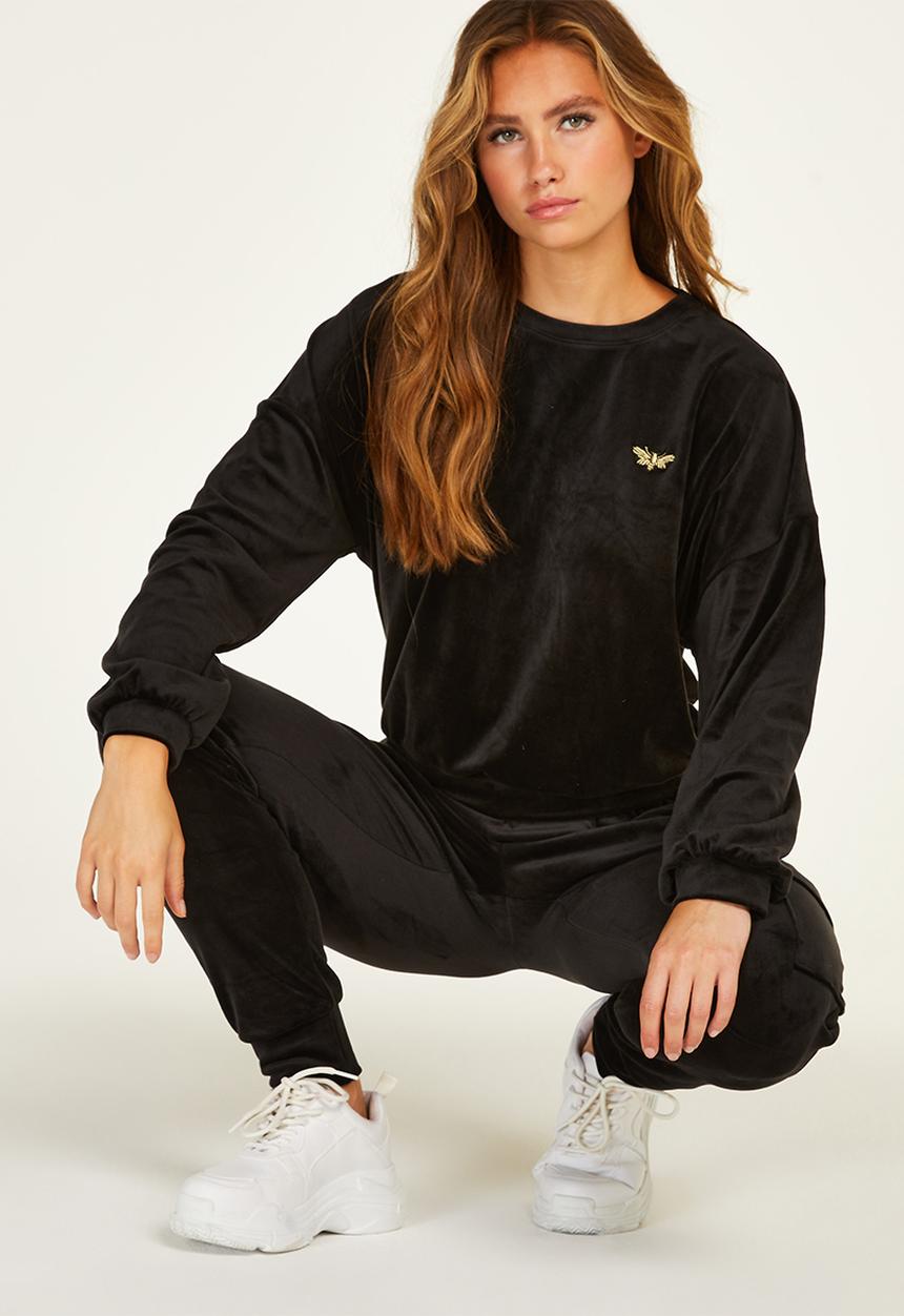 Hunkemoller - Top long sleeve velours oversized - black