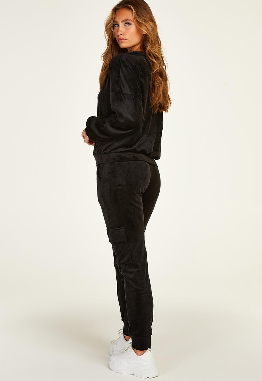 Hunkemoller - Top long sleeve velours oversized - black