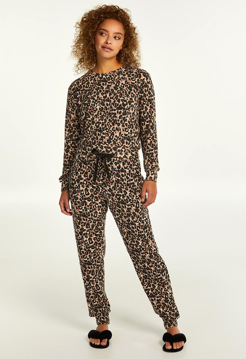 Hunkemoller - Pant brushed jersey leopard - oatmeal melange