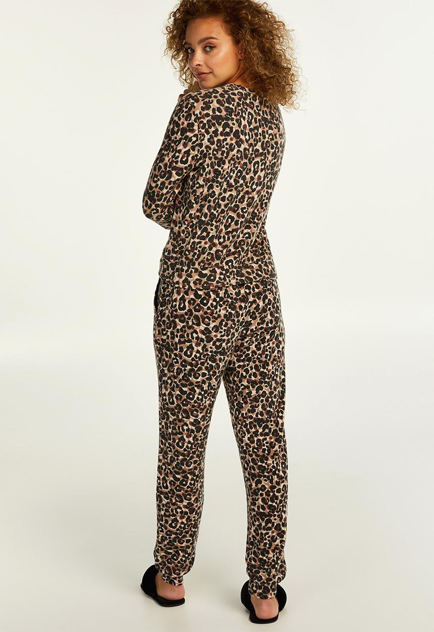 Hunkemoller - Pant brushed jersey leopard - oatmeal melange