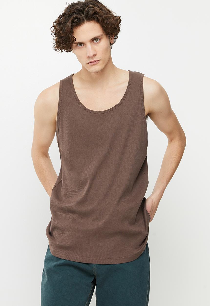 Cotton On - Loose fit rib tank - washed chocolate