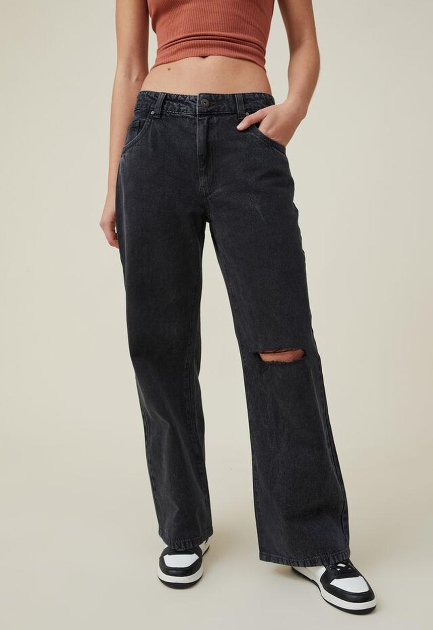 Cotton On - Low rise baggy jean - graphite black rip