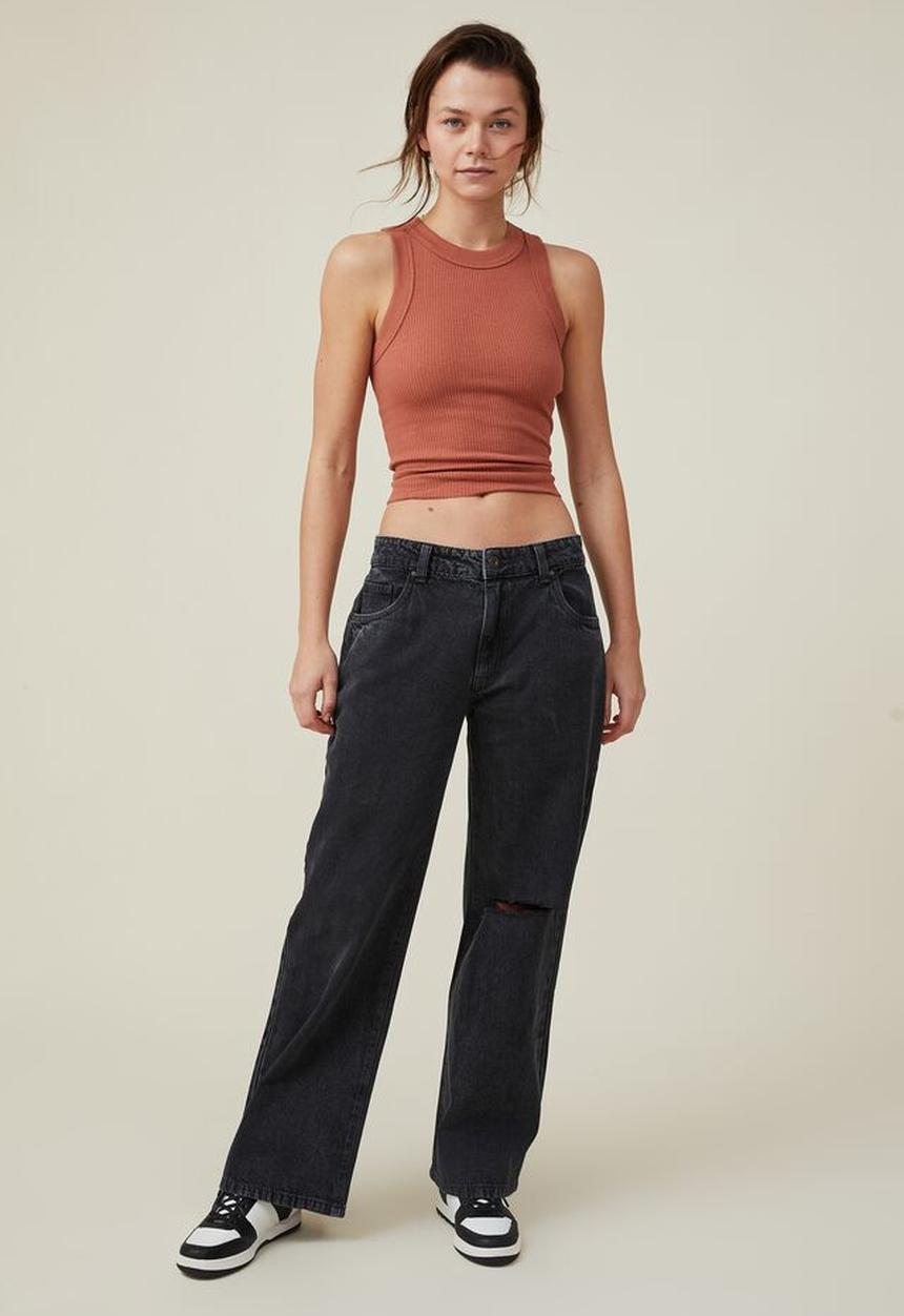 Cotton On - Low rise baggy jean - graphite black rip