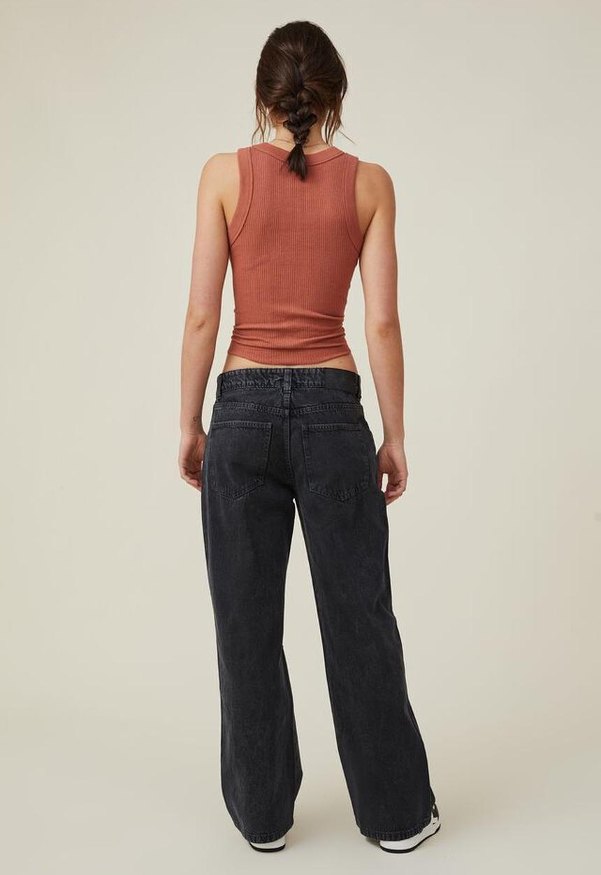 Cotton On - Low rise baggy jean - graphite black rip