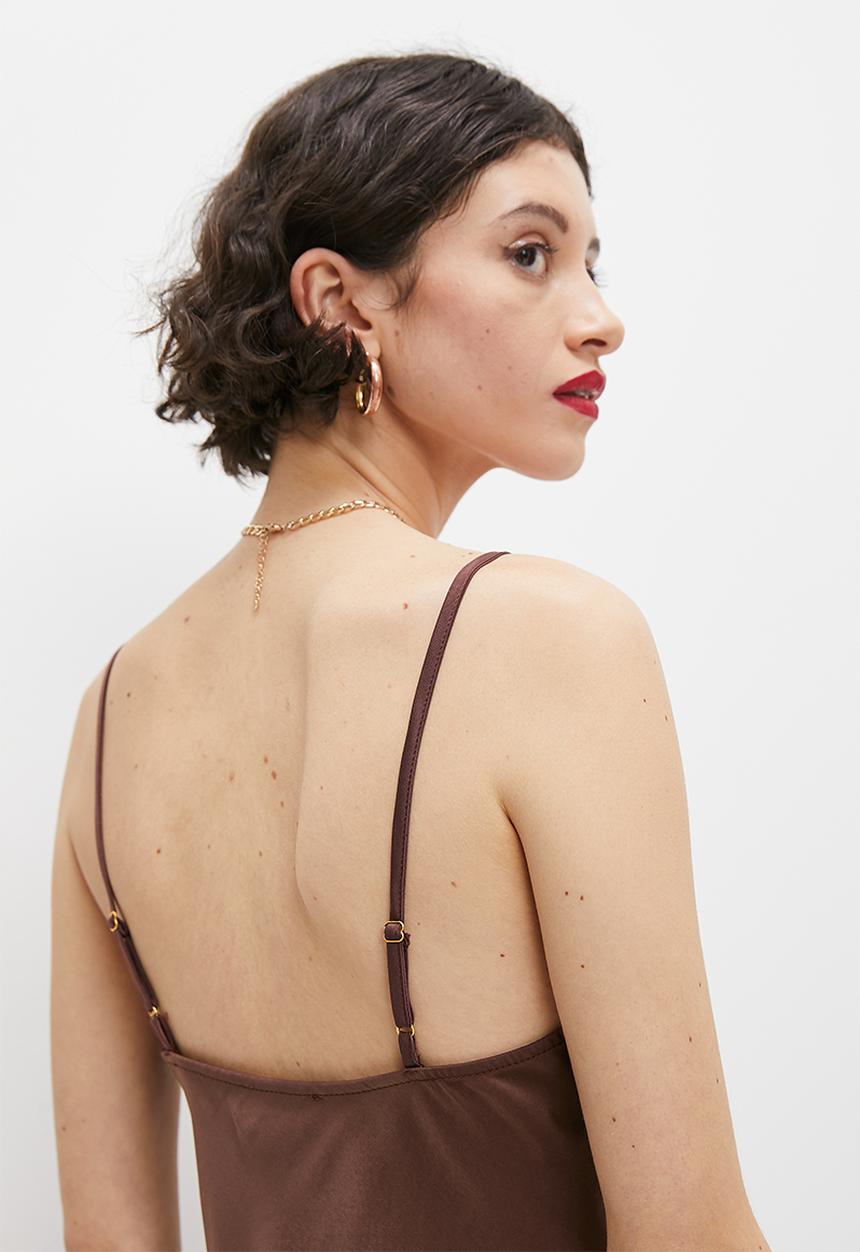 VELVET - Satin cowl neck mini slip dress - chocolate