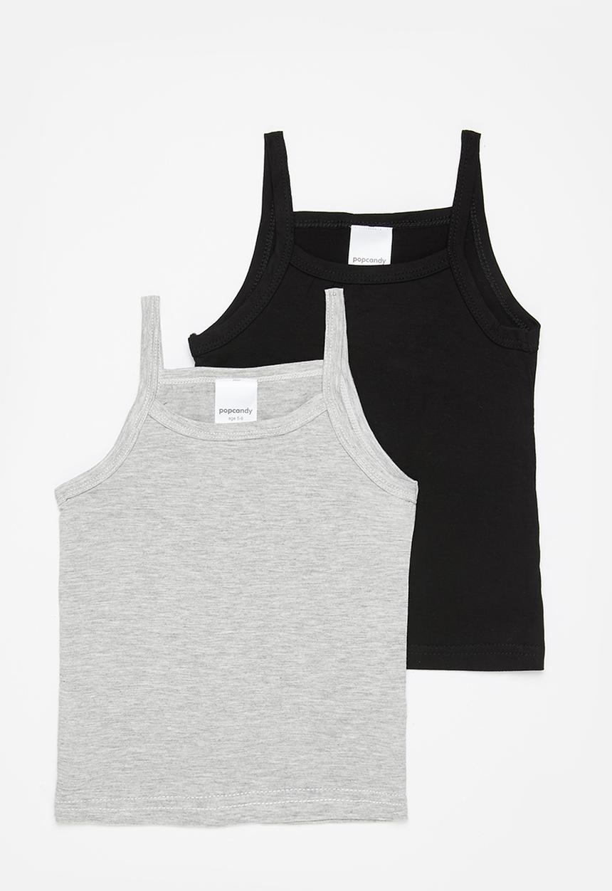 Pop Candy - Girls 2 pack cami - grey & black