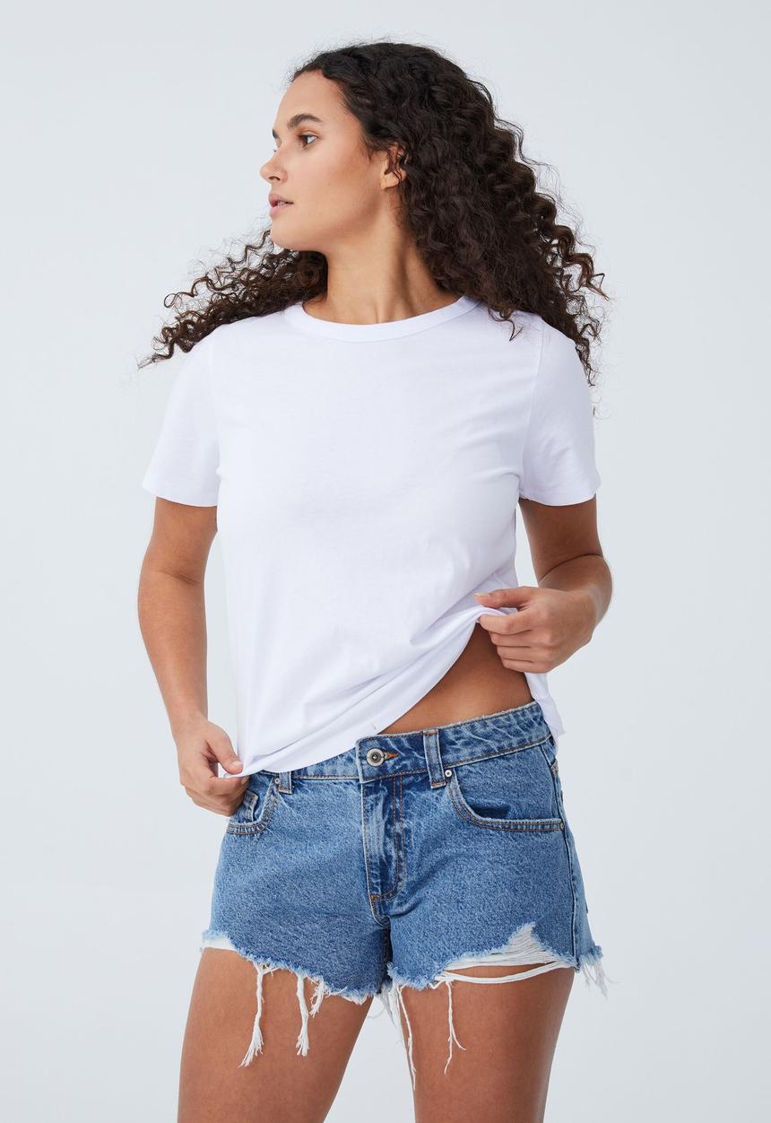 Cotton On - Low rise denim short - off shore rip blue