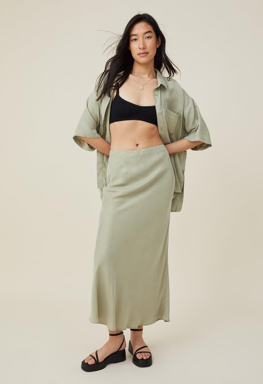 Cotton On - Cupro maxi slip skirt - seafoam green
