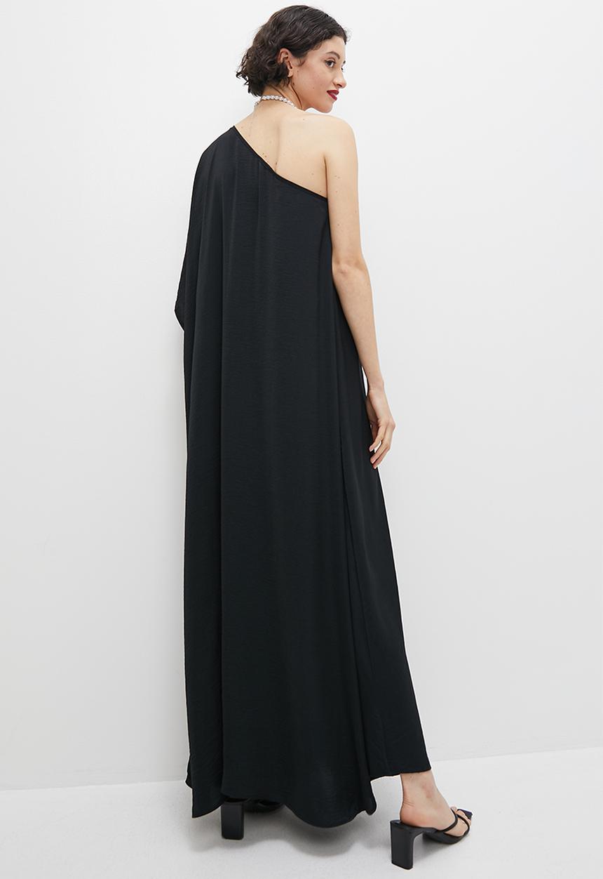 VELVET - Asymmetric maxi kaftan dress - black