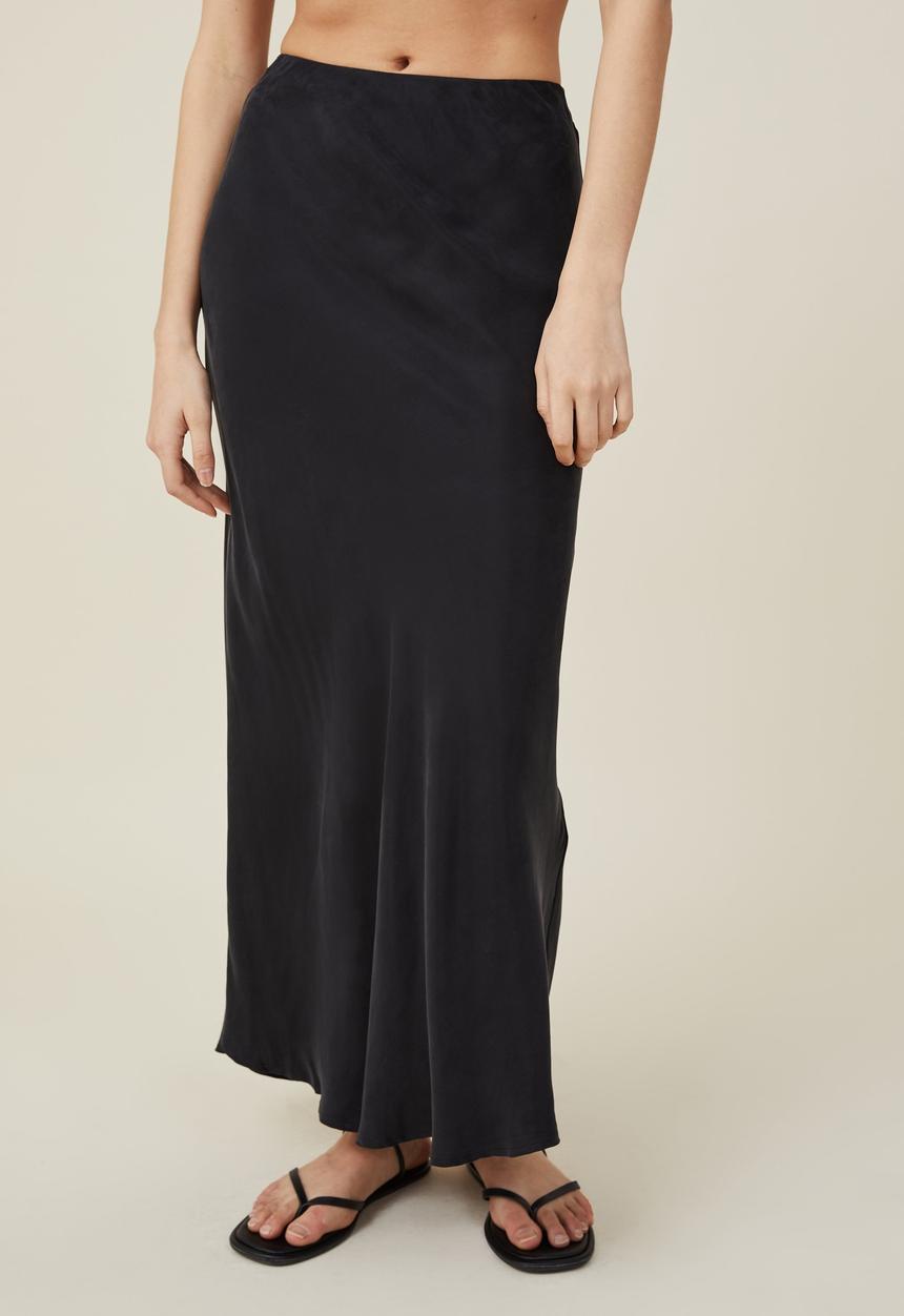 Cotton On - Cupro maxi slip skirt - black