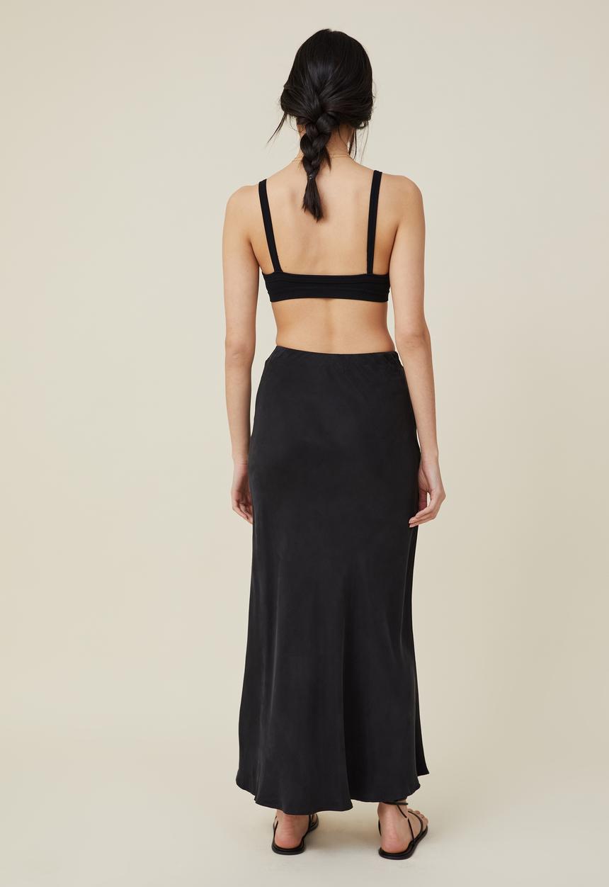 Cotton On - Cupro maxi slip skirt - black