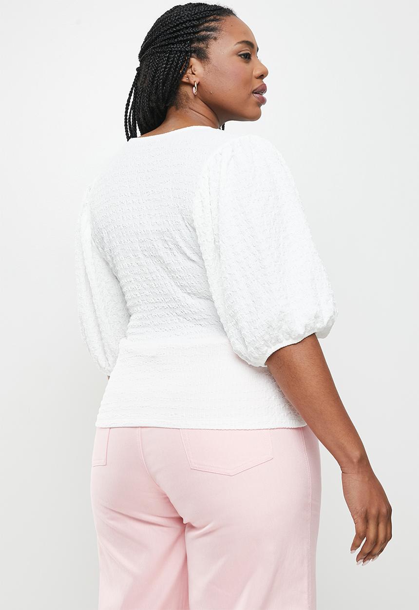 Me&B - Plus plain wrap top - white