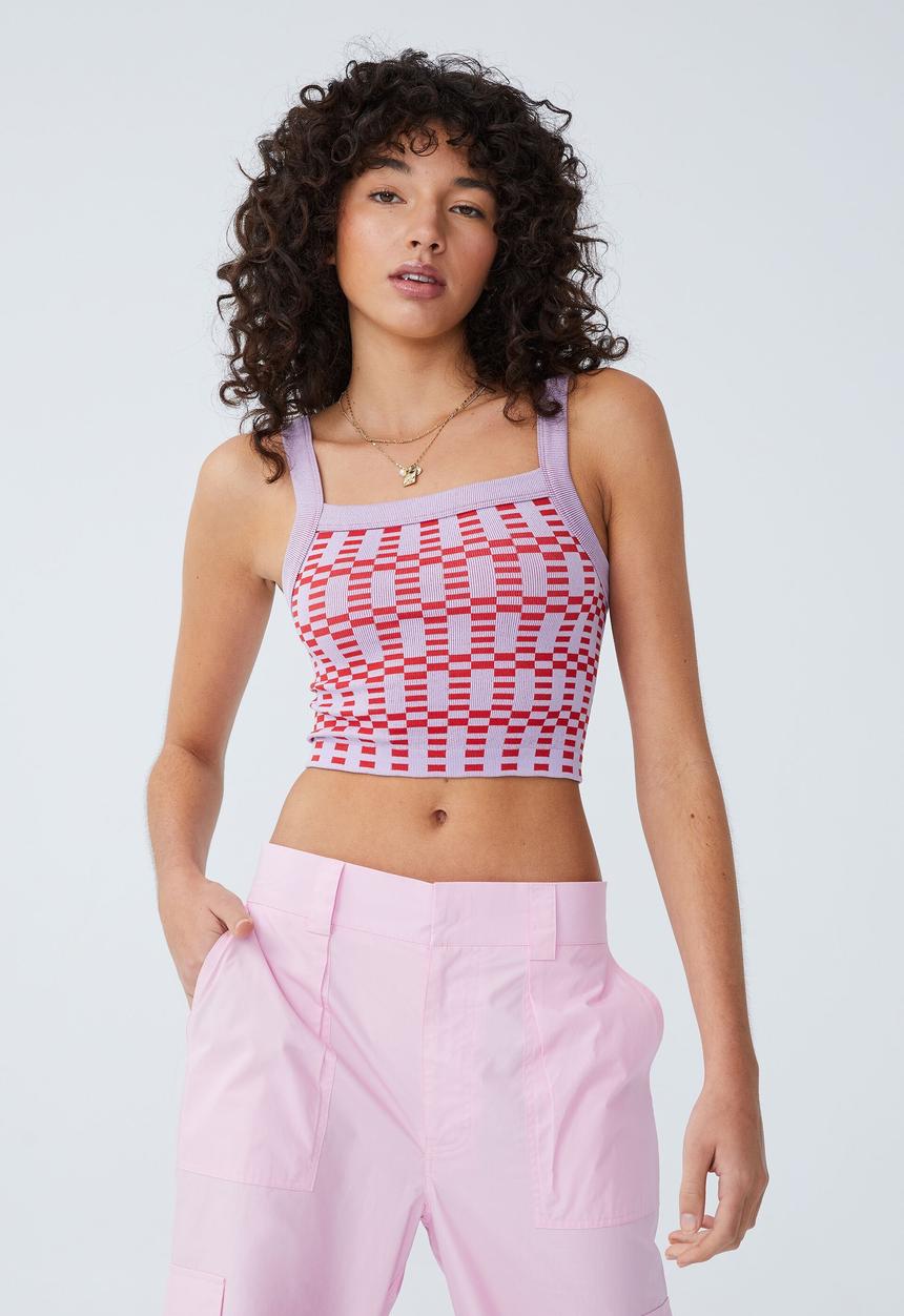 Cotton On - Seamless nelly straight neck tank - grace geo rah rah red