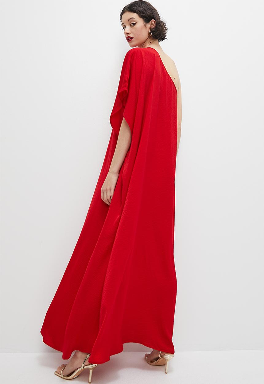 VELVET - Asymmetric maxi kaftan dress - red