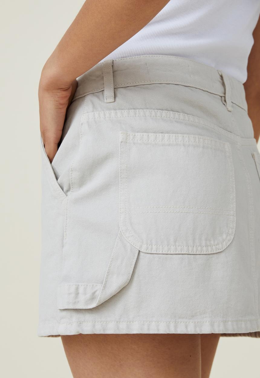 Cotton On - Cargo denim low rise mini skirt - soft taupe
