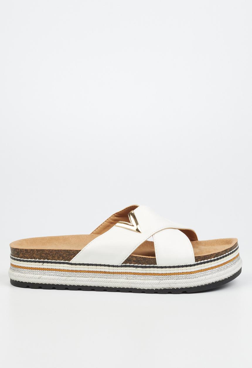 Miss Black - Prima3 flatform espadrille slide - white