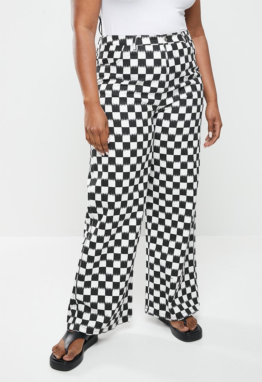 Me&B - Plus high waisted wide leg jeans - checker board print