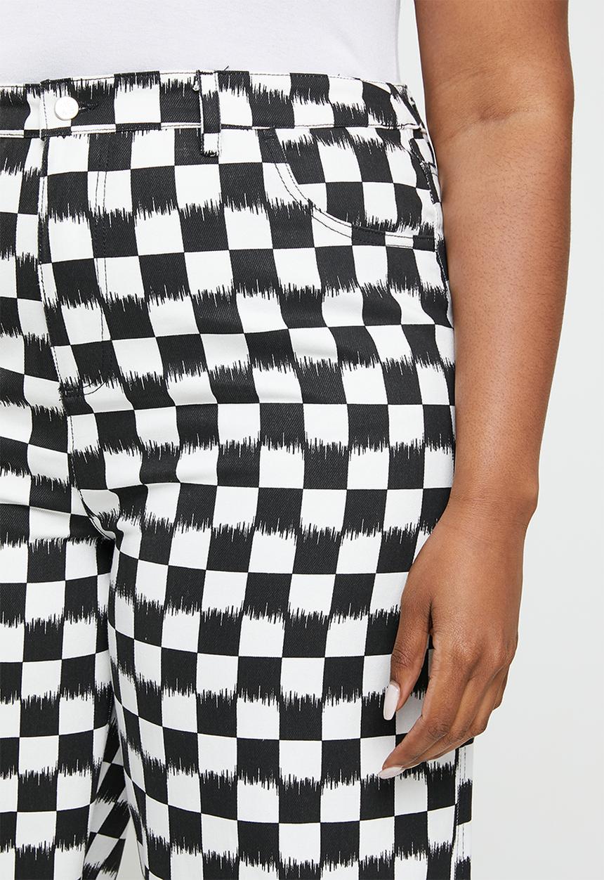 Me&B - Plus high waisted wide leg jeans - checker board print
