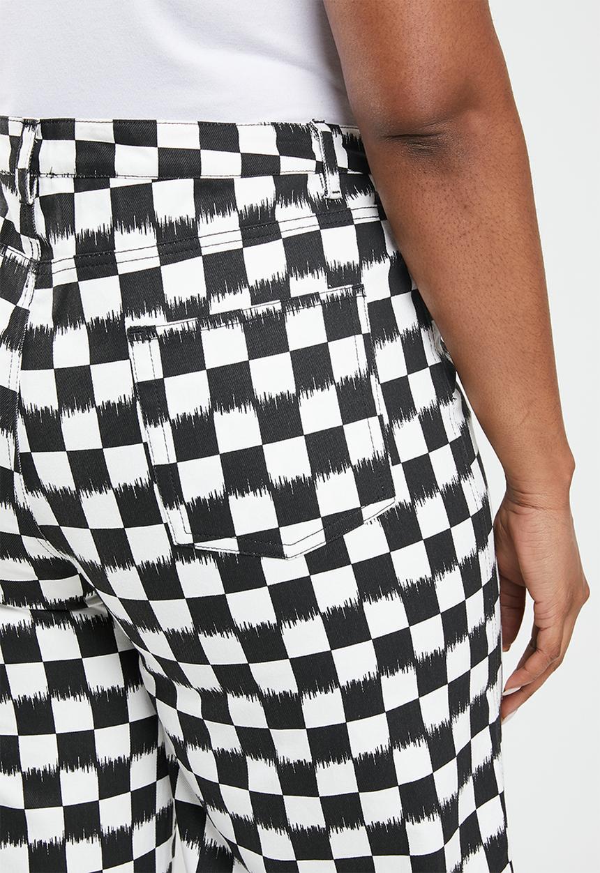 Me&B - Plus high waisted wide leg jeans - checker board print
