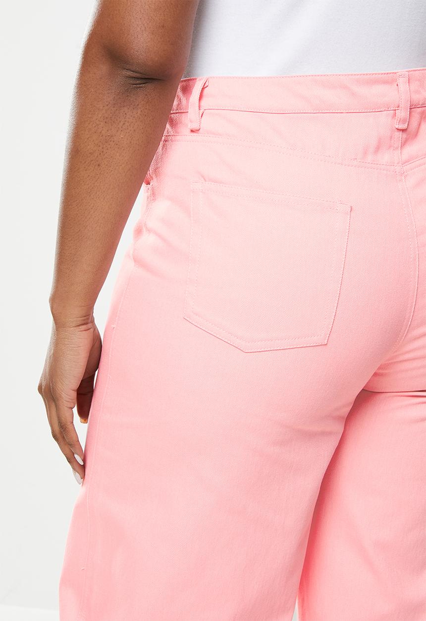 Me&B - Plus high waisted wide leg jeans - pink