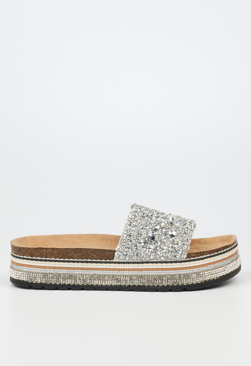 Miss Black - Prima7 flatform espadrille slide - silver