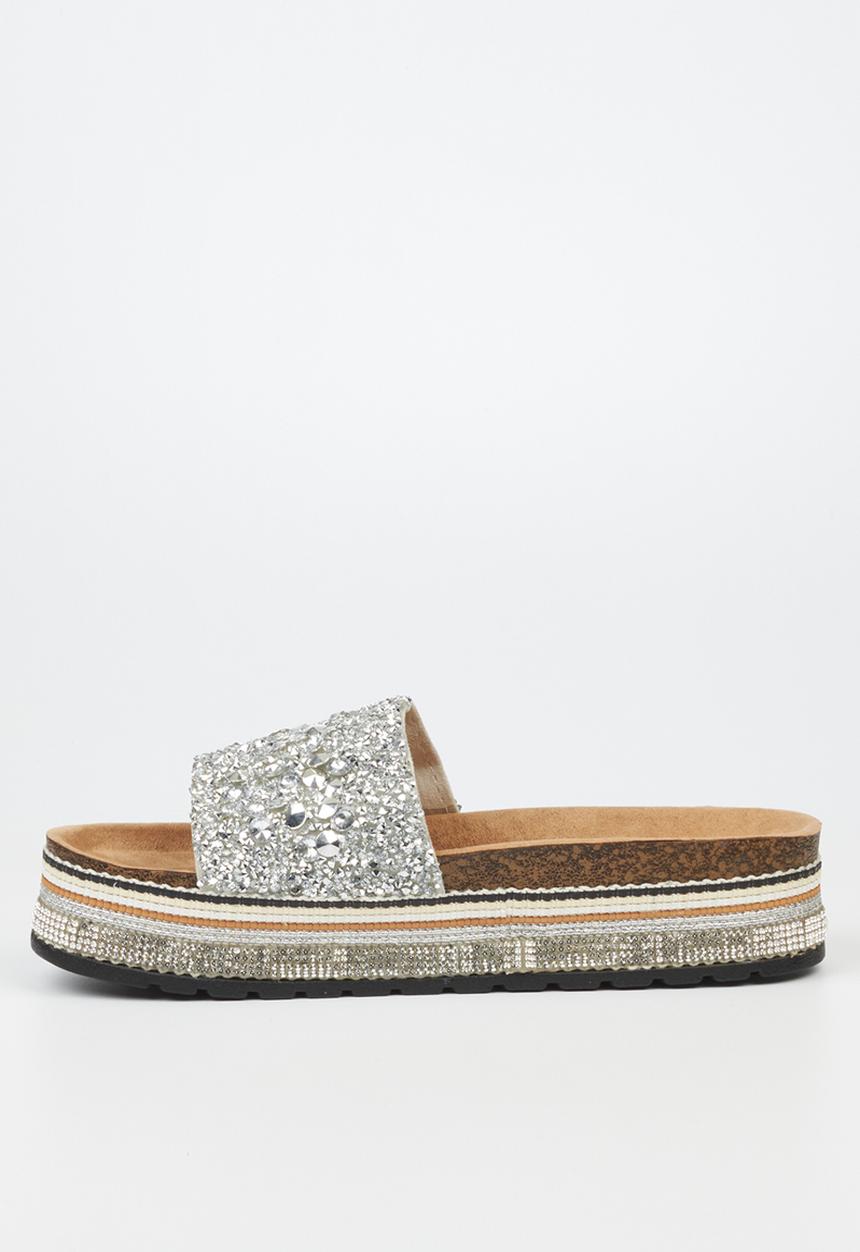 Miss Black - Prima7 flatform espadrille slide - silver