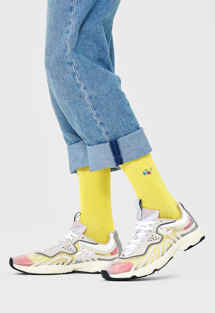 Happy Socks - Ribbed embroidery 3d glasses socks - yellow 
