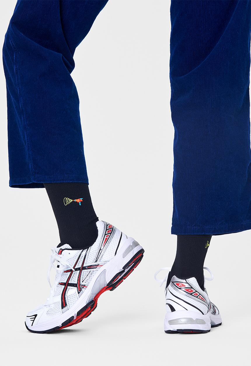 Happy Socks - Ribbed embroidery lazer quest socks - black