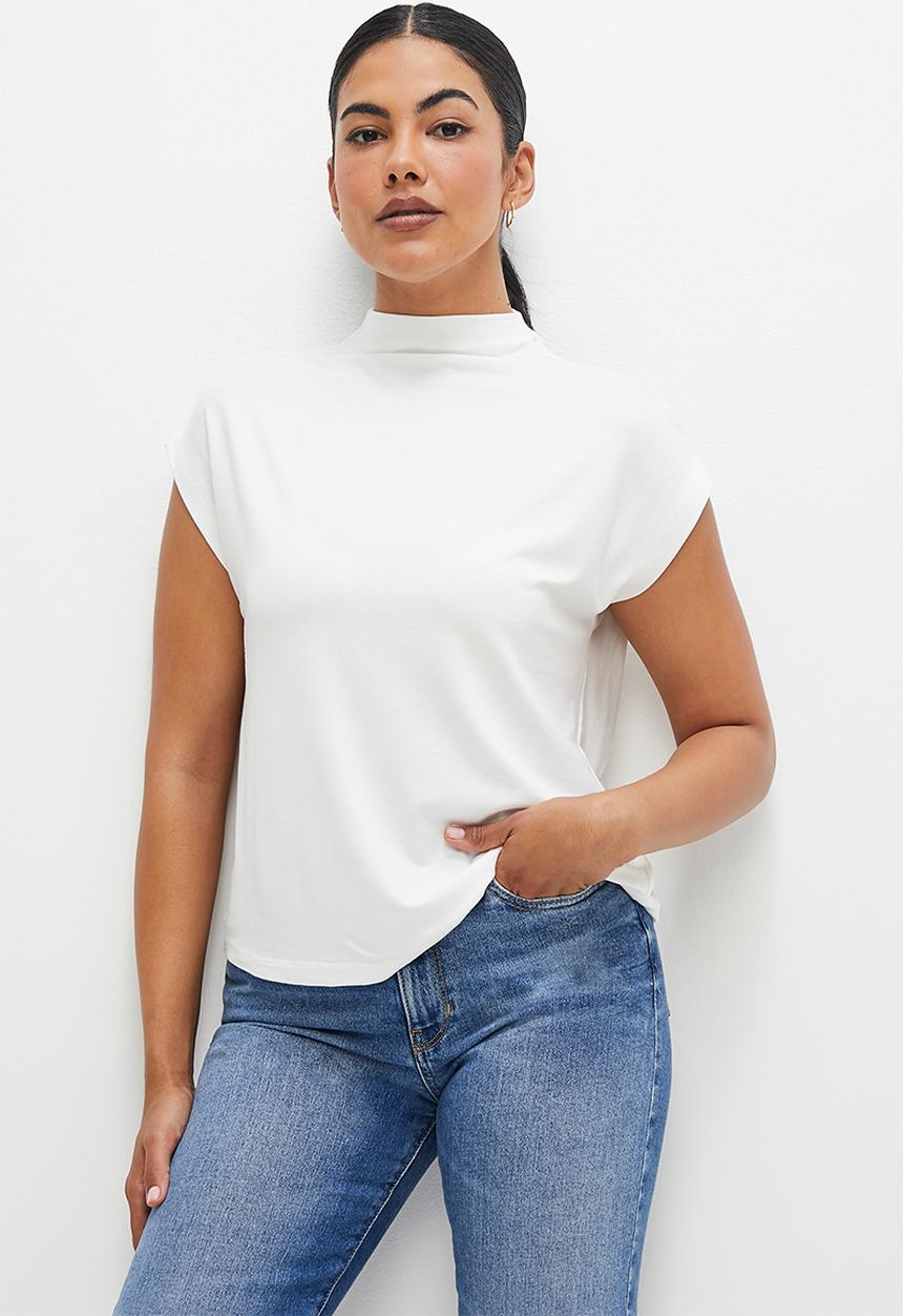 edit - Grown on sleeve high neck tee - milk