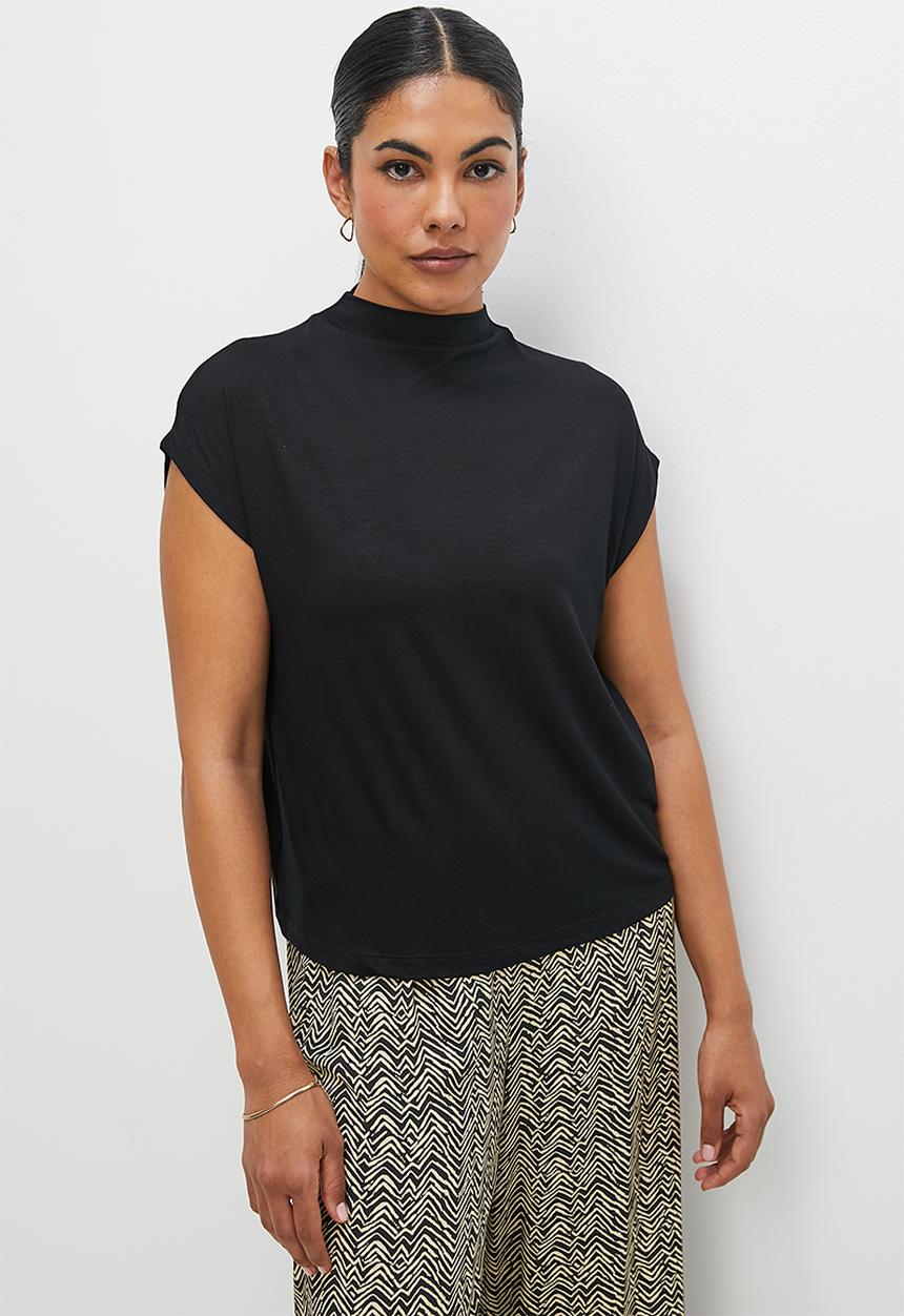edit - Grown on sleeve high neck tee - black