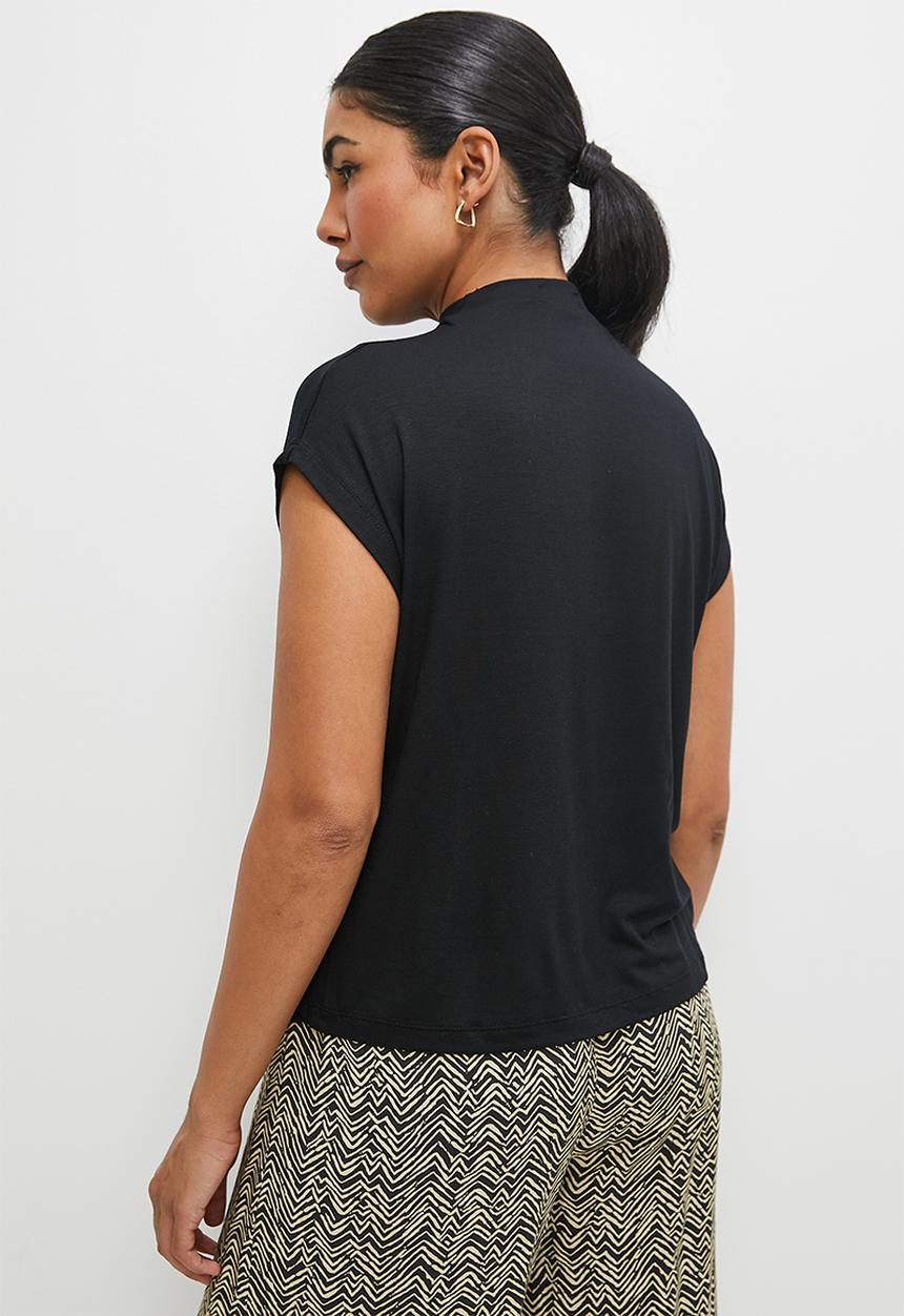 edit - Grown on sleeve high neck tee - black