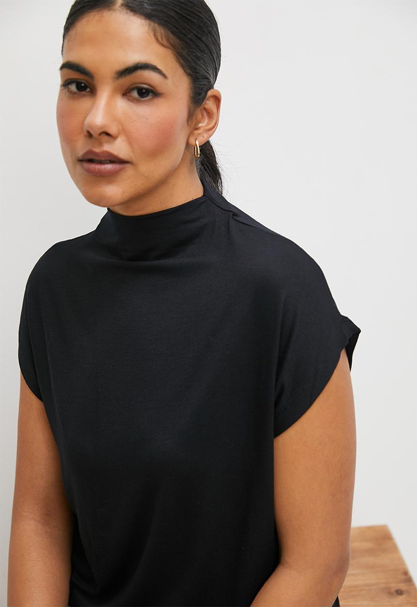 edit - Grown on sleeve high neck tee - black