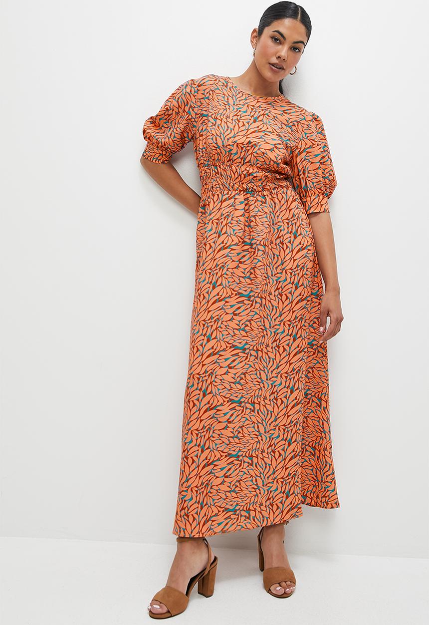 edit - Pleat detail volume sleeve maxi - red floral