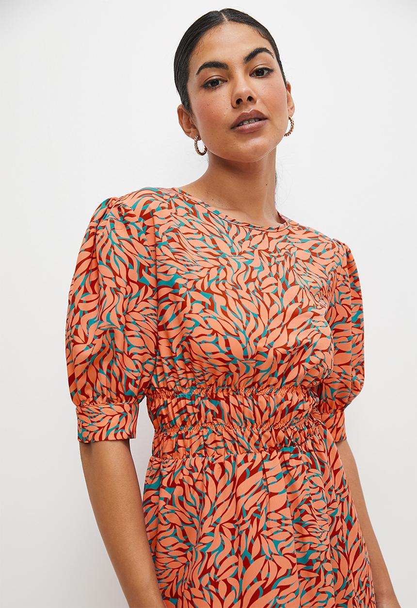 edit - Pleat detail volume sleeve maxi - red floral