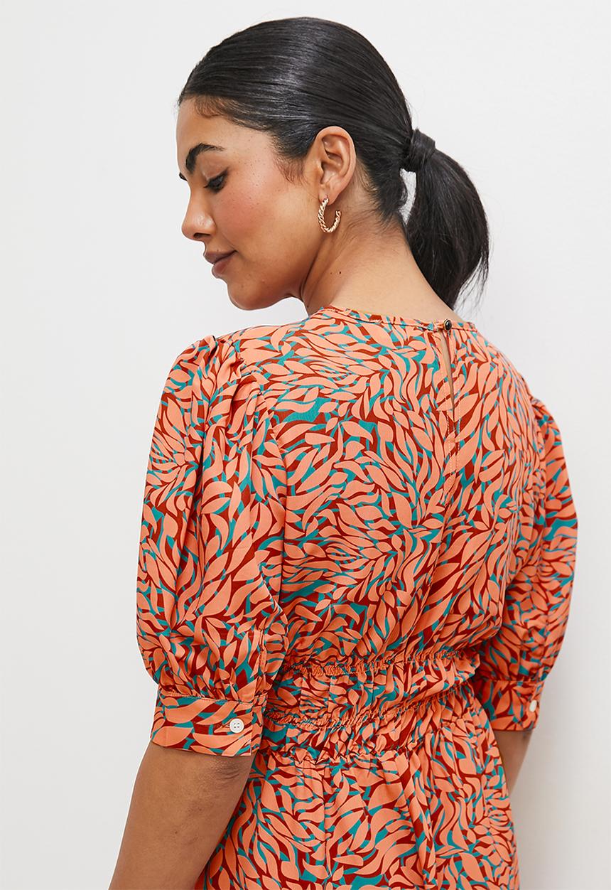 edit - Pleat detail volume sleeve maxi - red floral