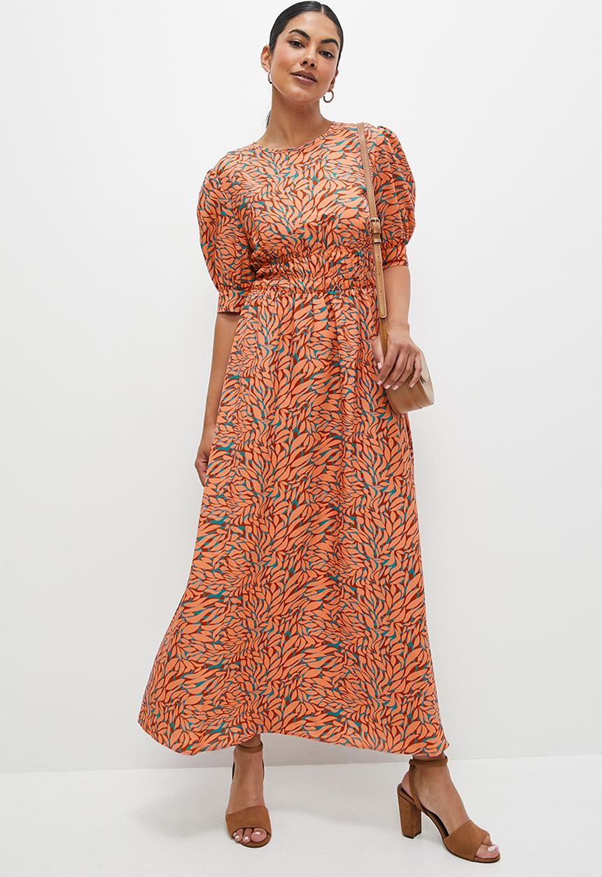 edit - Pleat detail volume sleeve maxi - red floral