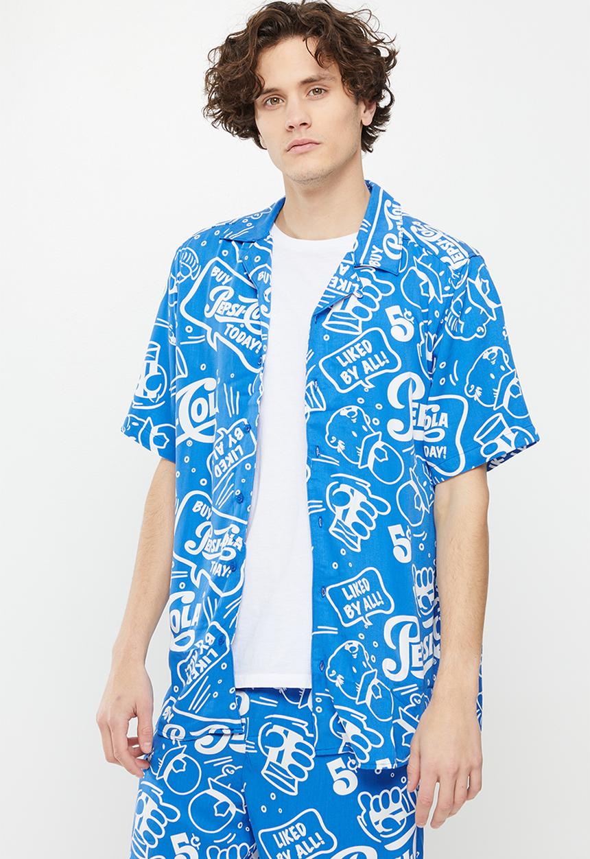 Only & Sons - Onspepsi life short sleeve license aop reg shirt - mid blue