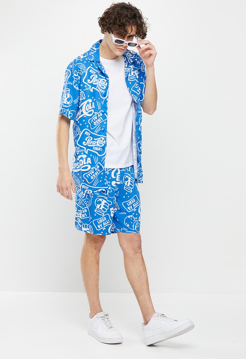 Only & Sons - Onspepsi life short sleeve license aop reg shirt - mid blue